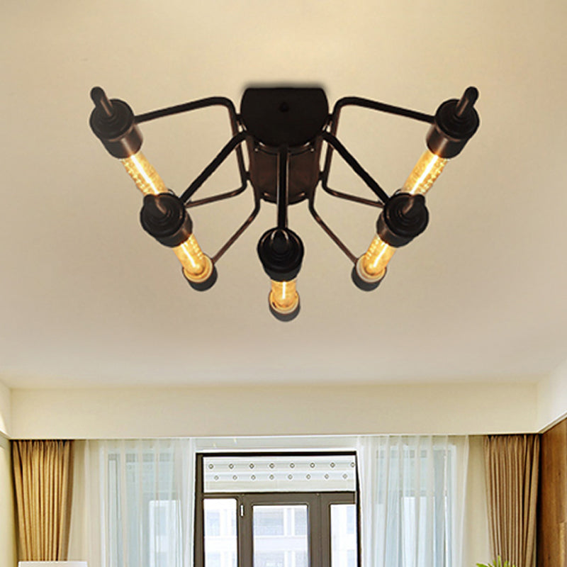 Vintage Black 5-Light Semi Flush Mount Ceiling Light for Living Room Space