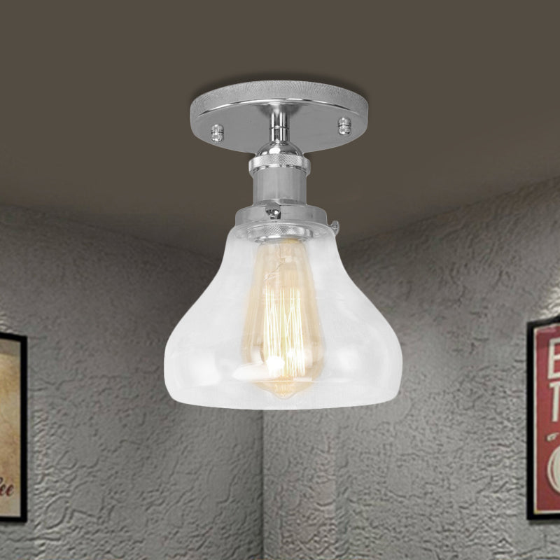 Farmhouse Cone Clear Glass Ceiling Lighting Fixture - Single Bulb Semi Flush Mount In