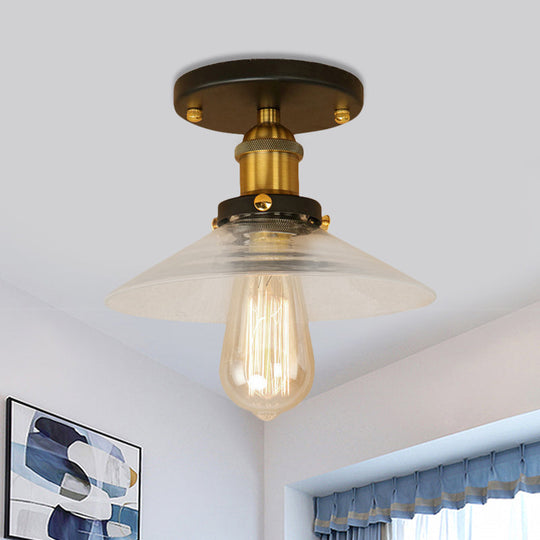 Frosted Glass Saucer Semi Flush Vintage Kitchen Lighting Fixture - 1 Bulb in Black/Brass/Copper