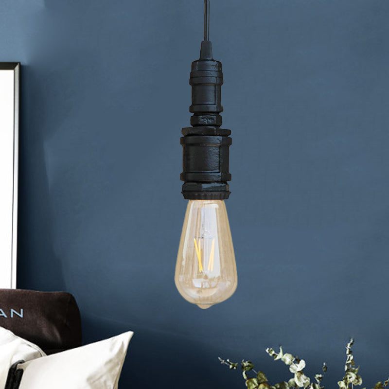 Rustic Style 1-Light Bare Bulb Hanging Light With Wrought Iron Ceiling Fixture - Ideal For Bathrooms