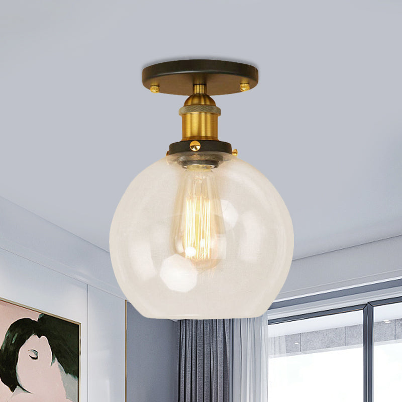 Industrial Clear Glass Spherical Balcony Ceiling Light Fixture – Black/Brass/Copper