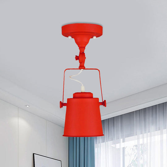 Retro Loft Tapered Pendant Light in Rotatable Grey/Red/Pink for Bedroom Ceiling