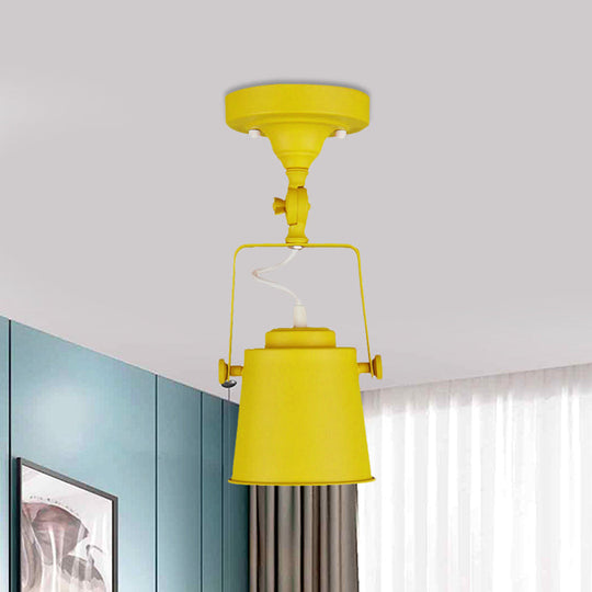 Retro Loft Tapered Pendant Light In Rotatable Grey/Red/Pink For Bedroom Ceiling Yellow