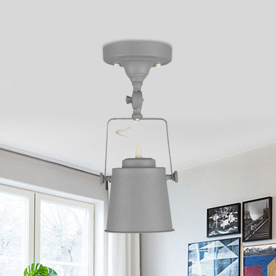 Retro Loft Tapered Pendant Light in Rotatable Grey/Red/Pink for Bedroom Ceiling