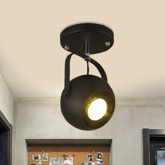 Vintage-Style Black Globe Metal Ceiling Light Fixture, Rotatable & Semi Flush for Bedrooms - 1/3-Head