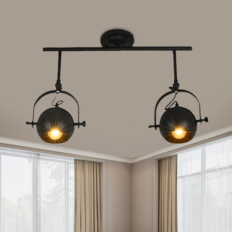 Black Industrial Style Rotatable Track Light with Ball Shade, Semi Flush Mount for Living Room - Accommodates 2/3/4 Bulbs