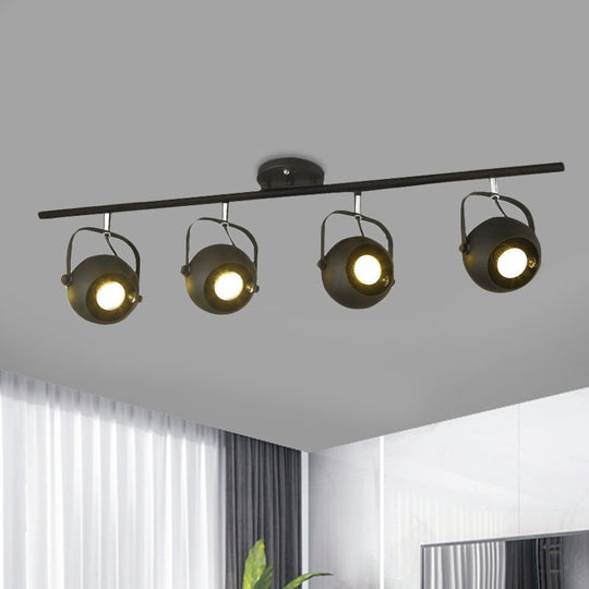 Black Industrial Style Rotatable Track Light with Ball Shade, Semi Flush Mount for Living Room - Accommodates 2/3/4 Bulbs