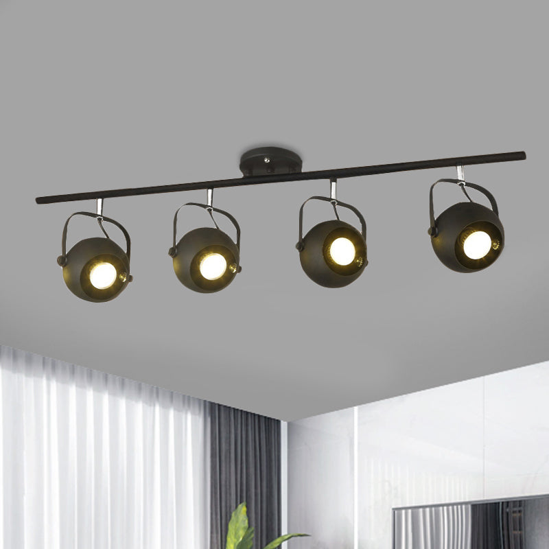 Black Industrial Style Rotatable Track Light With Ball Shade Semi Flush Mount For Living Room -