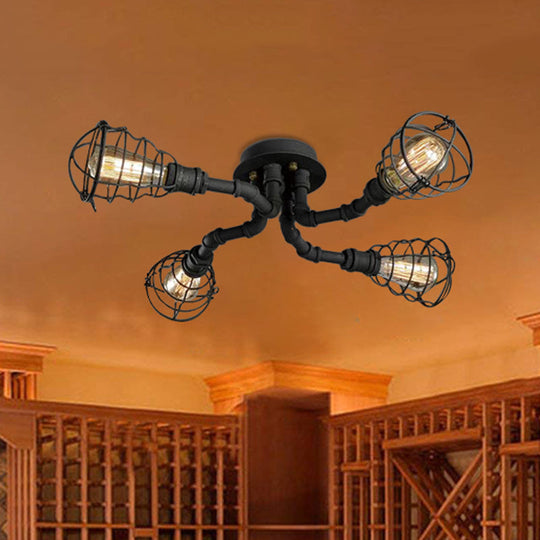 Black/Bronze Metal Twisted Pipe Semi Flush Light Fixture for Restaurant - 4/6/8 Bulbs