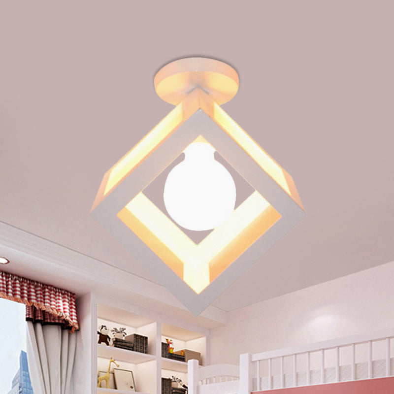 Modern 1-Light Square Ceiling Mounted Light with Wire Guard - Loft Style Semi-Flush Lighting for Bedroom