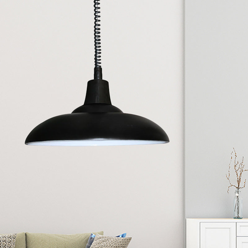 Industrial Style Metal Pendant Light with Adjustable Cord - Black/Green Bowl Shade, 1 Light - Perfect for Living Room