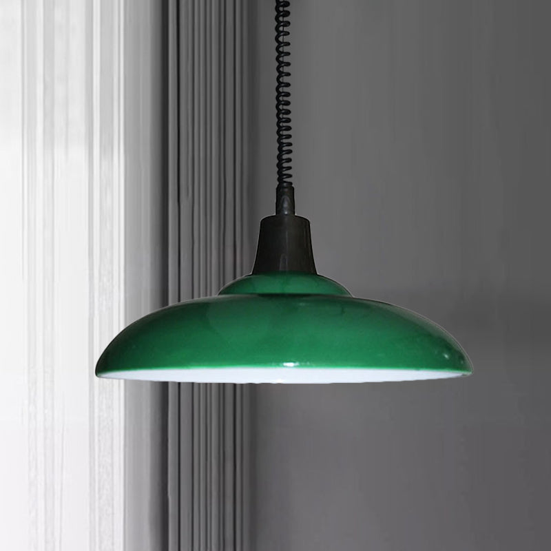 Industrial Style Black/Green Bowl Shade Pendant Light - 1 Metal Fixture For Living Room With