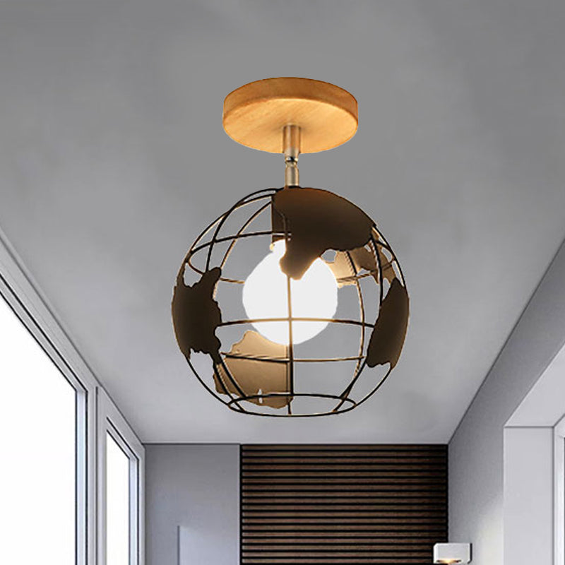 Retro Style Black/White Ceiling Light With Rotatable Semi Flush Mount Black / Globe