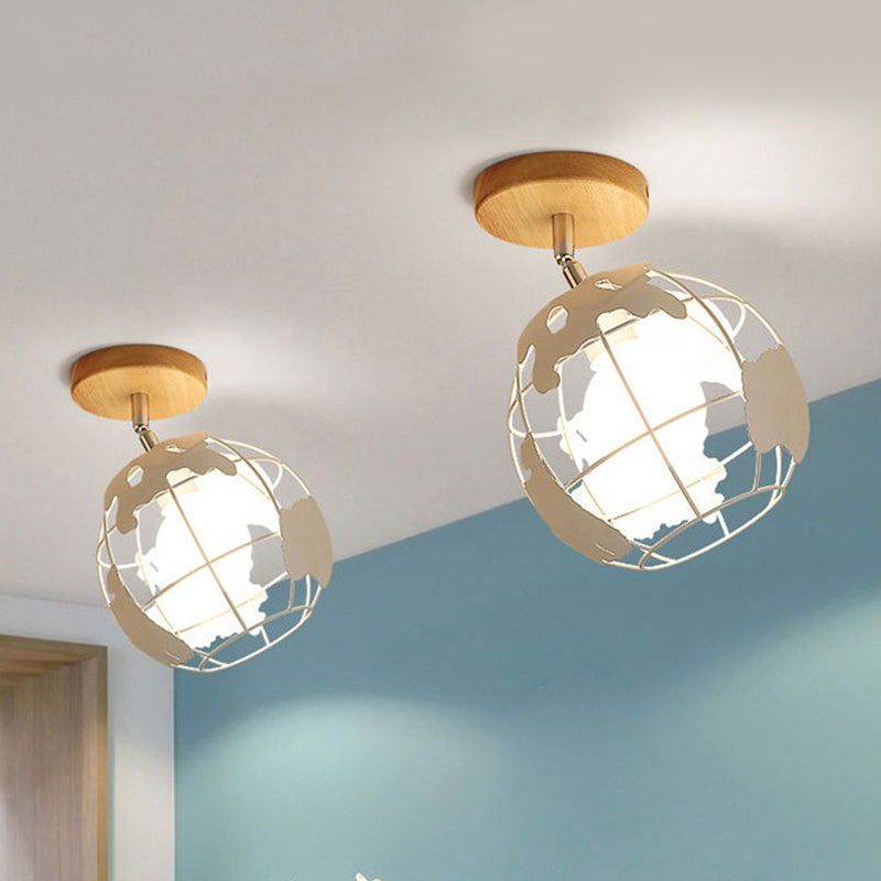 Retro Style Black/White Ceiling Light With Rotatable Semi Flush Mount White / Globe