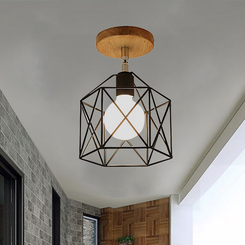 Retro Style Black/White Ceiling Light With Rotatable Semi Flush Mount Black / Hexagon