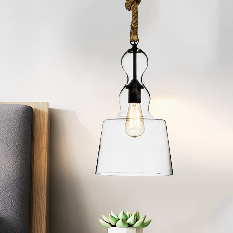 Industrial Style 1-Light Clear Glass Pendant Lighting for Bedroom with Adjustable Rope