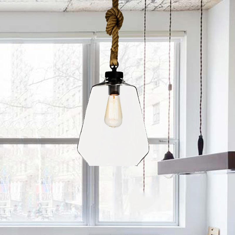 Industrial Style 1-Light Clear Glass Pendant Lighting for Bedroom with Adjustable Rope