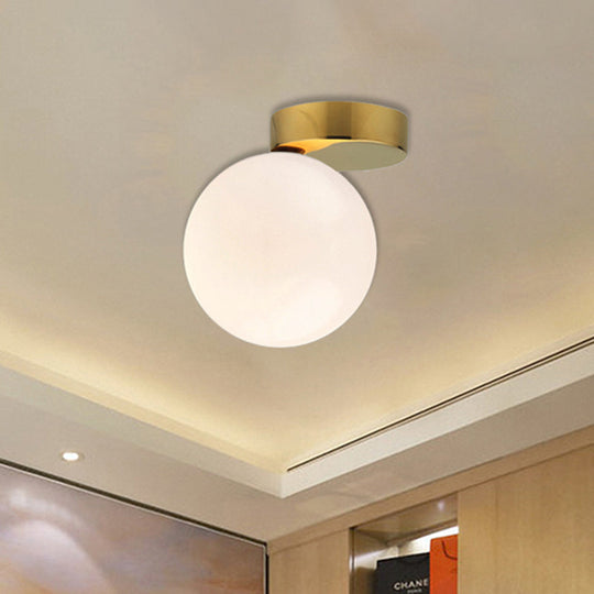 Contemporary Gold Finish Milk Glass Flush Mount Lighting - 6"/8" W 1 Head Ceiling Light