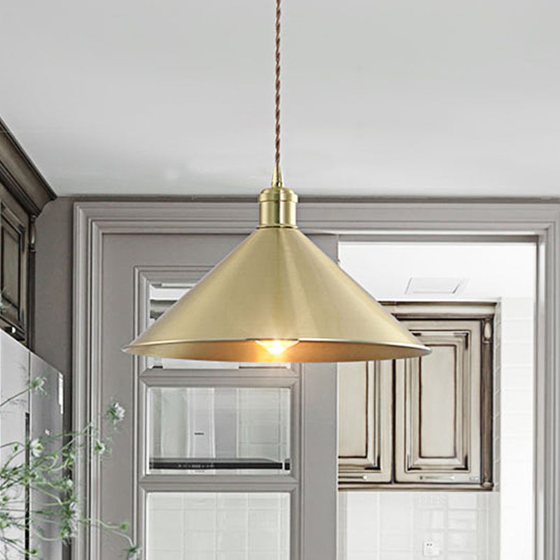 Industrial Cone Metal Hanging Light Fixture with Adjustable Brass Cord - 7"/9.5" W, Ideal for Bedroom Pendant Lighting & 1 Bulb