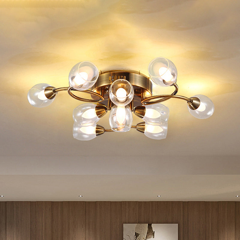 Modern Gold Ceiling Light Fixture with 10 Clear Glass Shades