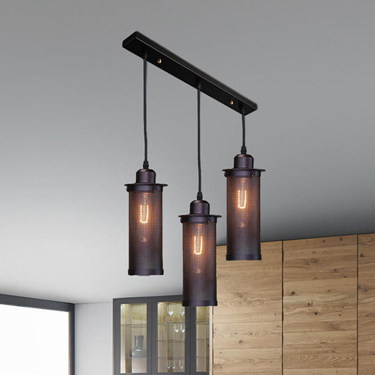 Vintage 3/8 Bulbs Pendant Light with Mesh Shade - Stylish Kitchen Ceiling Fixture in Black