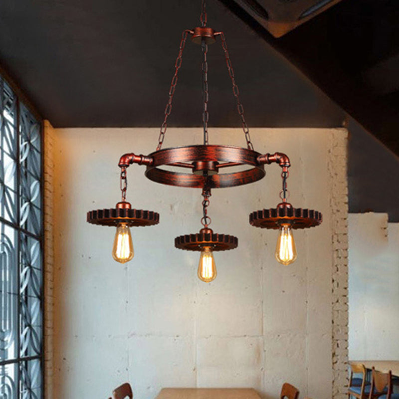 Vintage 3/7-Head Pendant Lighting | Antique Style Dark Rust Metal Chandelier for Restaurants