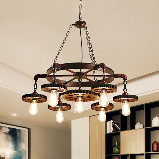 Vintage 3/7-Head Pendant Lighting | Antique Style Dark Rust Metal Chandelier for Restaurants