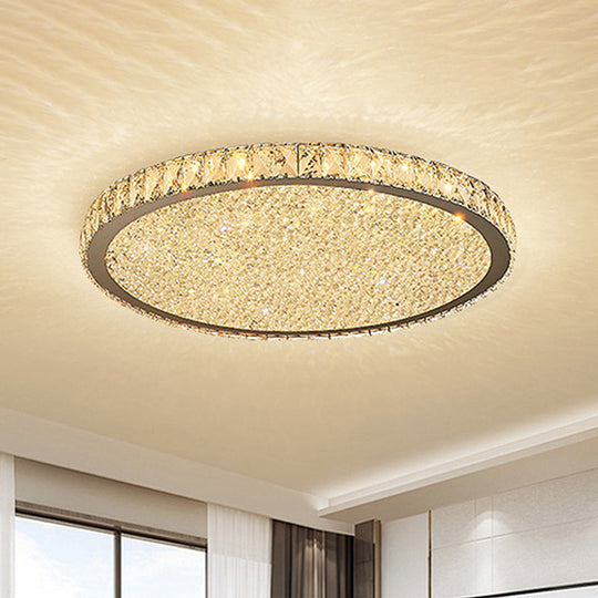 Modern Crystal Circular Flush Mount Light - 1-Light Clear/Amber LED Ceiling Fixture in Warm/White Light, Available in 8.5"/14"/18" Widths