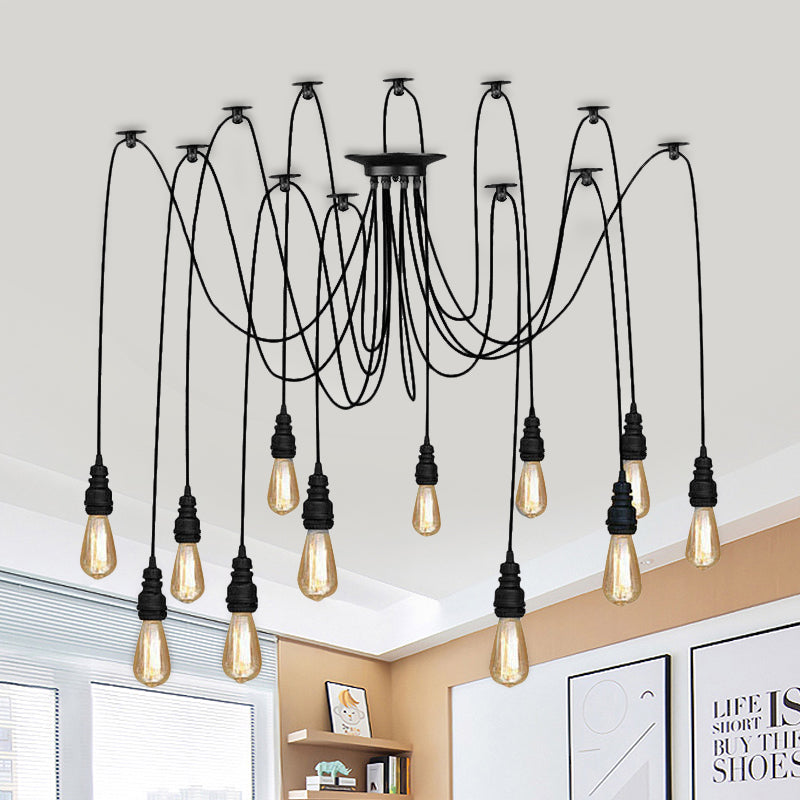 Swag Hanging Lamp - Industrial Style Pendant Light With Metal Bulb Holders In Black Finish