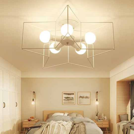 Stylish Star Cage Semi Flush Pendant Light with Metallic Shade - 5 Lights for Bedroom Ceiling Lighting (Black/White)