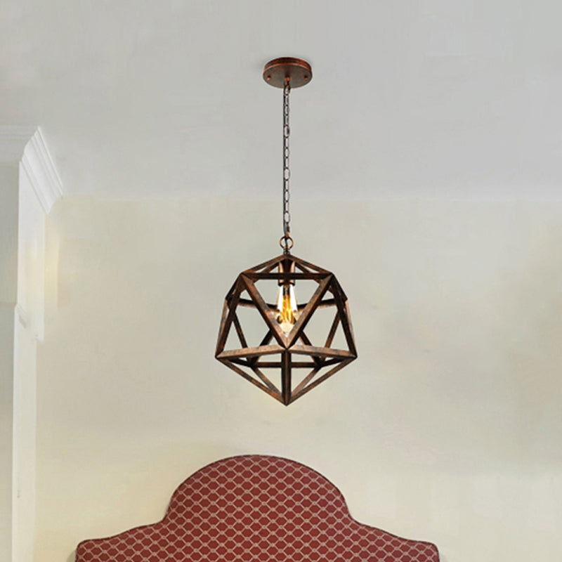 Industrial Geometric Metal Pendant Light, 14" / 18" Dia, 1 Bulb, Black/Rust - Perfect for Dining Room Ceiling