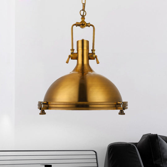 1-Light Industrial Metal Pendant With Antique Brass/Brass/Copper Finish And Frosted Diffuser