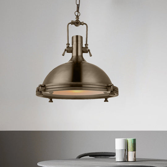 1-Light Industrial Metal Pendant With Antique Brass/Brass/Copper Finish And Frosted Diffuser