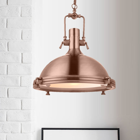 1-Light Industrial Metal Pendant With Antique Brass/Brass/Copper Finish And Frosted Diffuser