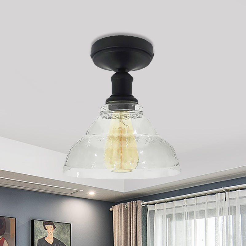 Industrial Black/Chrome Ceiling Mount - 1 Light Semi Flush Light with Bowl Shade for Living Room