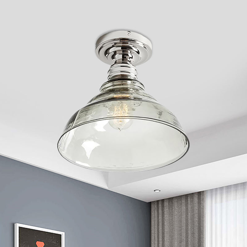 Industrial Black/Chrome Ceiling Mount - 1 Light Semi Flush Light with Bowl Shade for Living Room