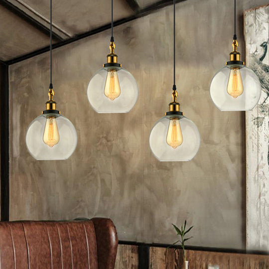 Industrial Antique Brass Orb Pendant Light Fixture With 3/4 Clear Glass Lights Perfect For Living