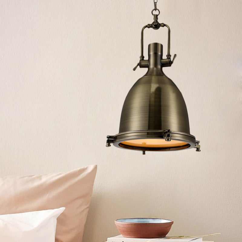 Nautical Brass Bell Pendant Light With Glass Diffuser - Stylish 1 Head Dining Room Ceiling