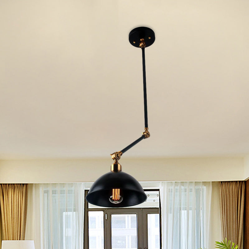 Retro Black Metal Dome Ceiling Light with Swing Arm - Perfect for Over Table Use