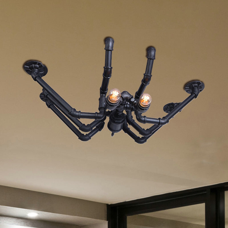 Vintage Industrial Metal Spider Ceiling Light Fixture - Semi Flush Pendant in Black/Bronze Finish - 2 Bulb Living Room Lighting