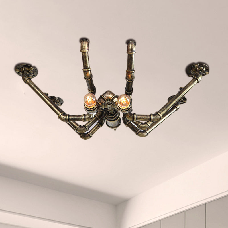 Vintage Industrial Metal Spider Ceiling Light Fixture - Semi Flush Pendant in Black/Bronze Finish - 2 Bulb Living Room Lighting