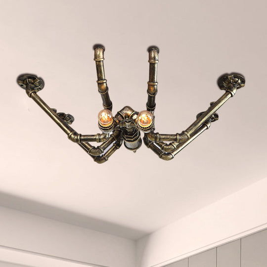 Vintage Industrial Metal Spider Ceiling Light Fixture - Semi Flush Pendant In Black/Bronze Finish 2