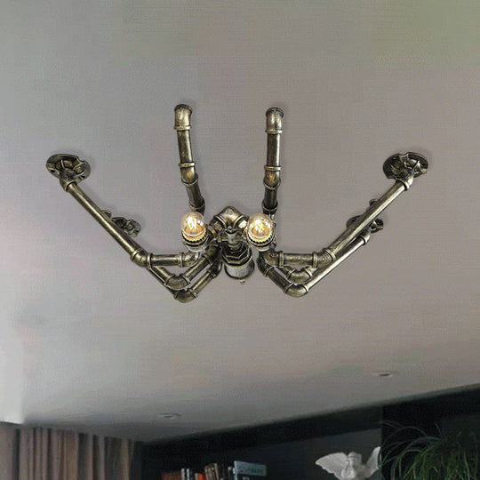 Vintage Industrial Metal Spider Ceiling Light Fixture - Semi Flush Pendant In Black/Bronze Finish 2