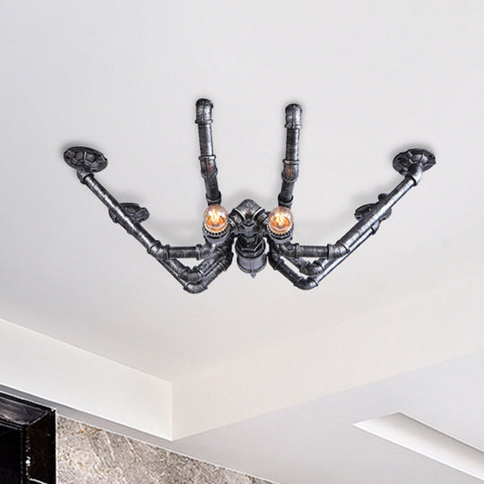 Vintage Industrial Metal Spider Ceiling Light Fixture - Semi Flush Pendant in Black/Bronze Finish - 2 Bulb Living Room Lighting