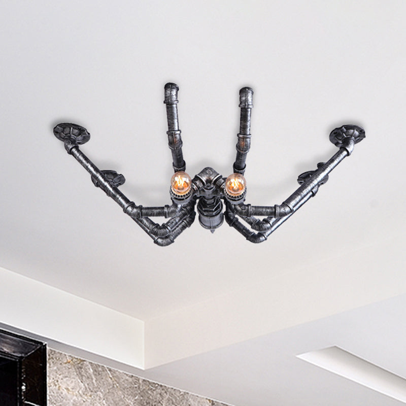 Vintage Industrial Metal Spider Ceiling Light Fixture - Semi Flush Pendant In Black/Bronze Finish 2