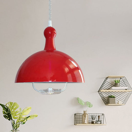 Extendable Industrial Ceiling Pendant with Chrome/Red Aluminum Dome and Handle