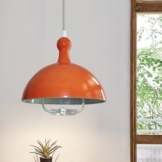 Extendable Industrial Ceiling Pendant with Chrome/Red Aluminum Dome and Handle