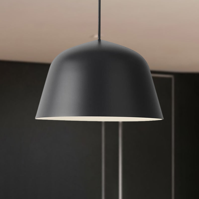 Nordic Style Dome Hanging Shade Ceiling 1 Light Metal Pendant Lamp in Black/Green for Bedroom