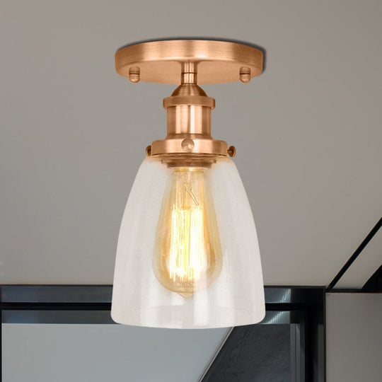 Semi Flush Mount Clear Glass Cone Industrial Ceiling Light Fixture with One Bulb in Silver/Brass/Rust