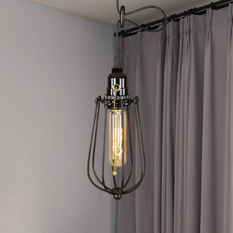 Adjustable Industrial Metal Pendant Light - Black Bulb Shaped Hanging Lamp 1 For Kitchen With Wire